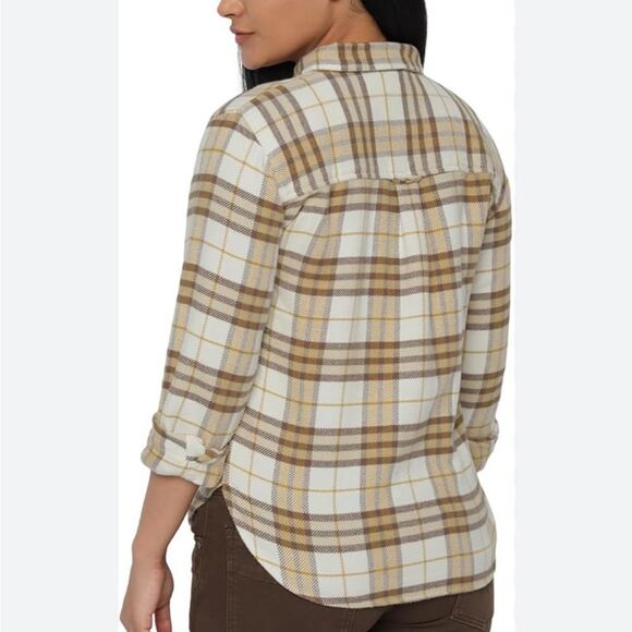 AMERICAN EAGLE Button Down Flannel Shirt Yellow Brown Plaid Size Medium - Picture 3 of 8